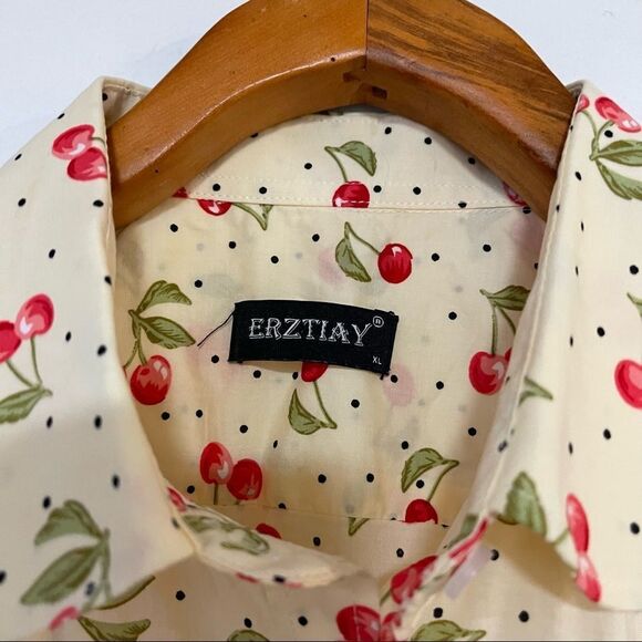 Erztiay Cherry print button down long sleeve top - Picture 6 of 6